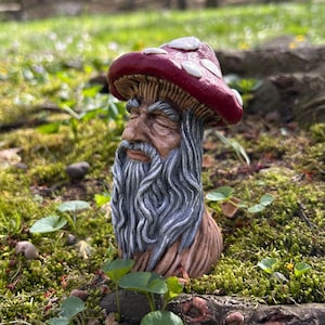 Wise Old Man Mushroom Figurine: Enchanted Fairy Garden Toadstool