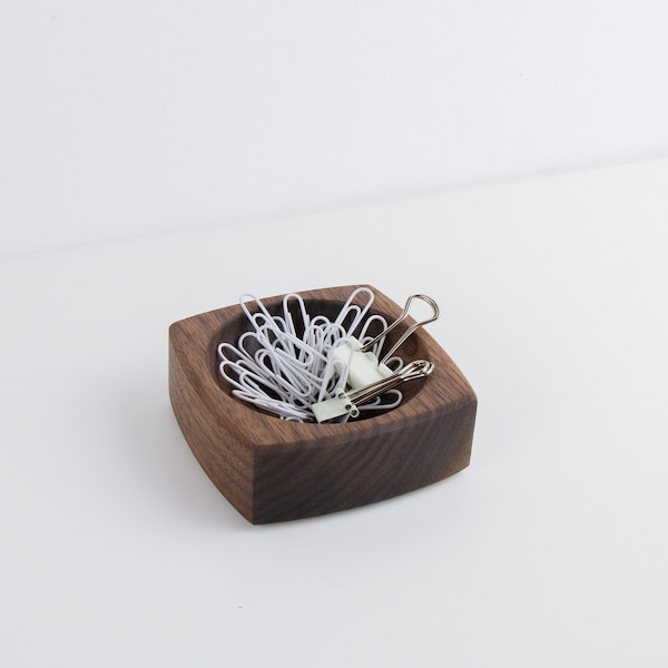 Magnetic walnut dish and holder for jewelry, ring, earrings, paper clips, key, trinket dish and home office organization