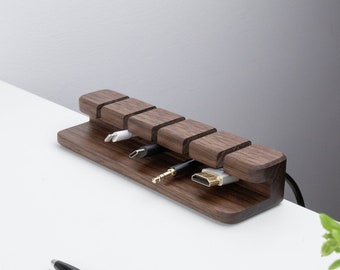 Desk organizer, Wood cable and cord organizer,5 slots with suction pads on bottom, custom width, desk management and organizer, gift for men