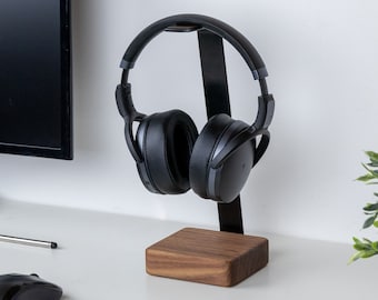 Hardwood Headphone Stand: Steel Rack with Leather Top