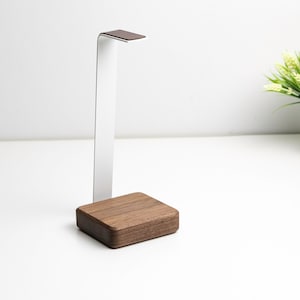 Premium hardwood headphone stand with solid steel rack and genuine leather on top, headphone holder, headset mount