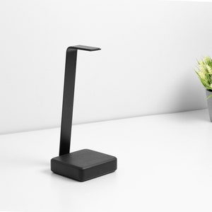 Premium hardwood headphone stand with solid steel rack and genuine leather on top, headphone holder, headset mount