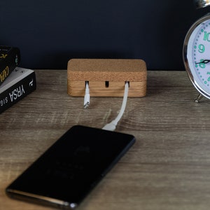 Desk organizer gift - magnetic oak wood cable and cord organizer, 3 slots with suction pads on bottom, self adhesive, desk management