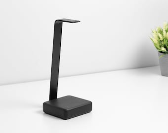 Hardwood Headphone Stand: Steel Rack with Leather Top