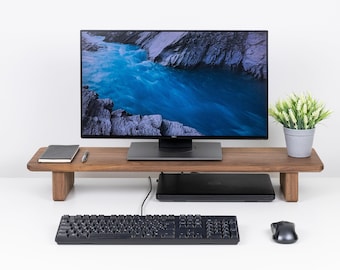 Solid Wood Dual Monitor Stand: Ergonomic Desk Riser