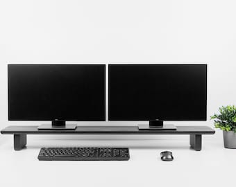 Solid Wood Dual Monitor Stand: Ergonomic Desk Shelf