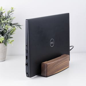 SALE !! - Last pieces - Laptop stand made of solid wood, vertical Macbook holder with steel bottom, Docking station with adjustable felt