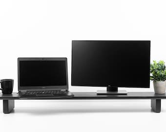 Solid Wood Dual Monitor Stand: Ergonomic Desk Shelf - Walnut or Oak