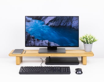 Solid Wood Monitor Stand: Ergonomic Desk Shelf, Laptop Riser
