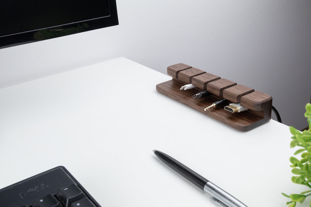 Desk Organizer, Wood Cable and Cord Organizer,5 Slots With Suction Pads ... - Cordless Desk Organizer