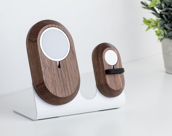 Walnut Dual Charger Stand: Magsafe & Apple Watch Dock