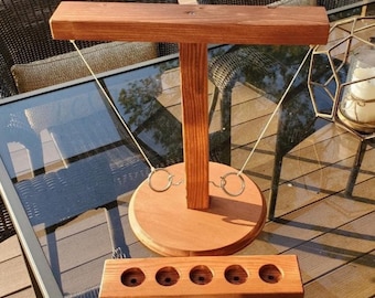 Ring and Hook Toss Game - Solid Wood Bar Game, Includes Shot Glass