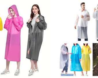 Unisex Solid  Waterproof Reusable Plastic EVA  Raincoat Poncho  Adult hooded design for  hiking camping Outdoors