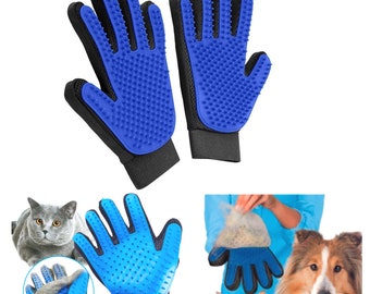 Pair of Pet Grooming Glove Deshedding Brush Hair Remover Mitt Massage Tool Dog Cat Massage fur Remover -Blue