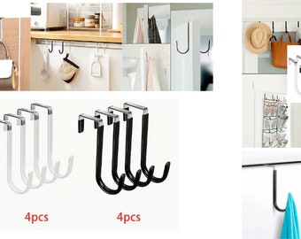 4 pcs Over The Door Hooks Rubber Prevent Scratches Stainless Steel Door Hangers-Home Decors