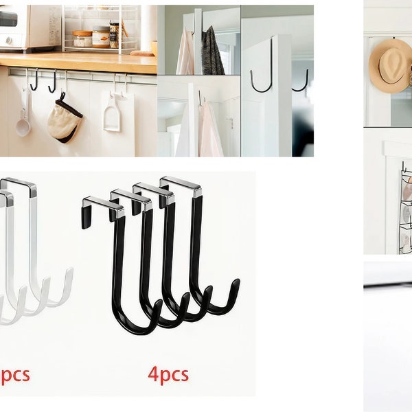 4 pcs Over The Door Hooks Rubber Prevent Scratches Stainless Steel Door Hangers-Home Decors