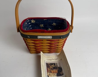 Longaberger 2001 Inaugural Basket Patriotic Red Blue Handwoven with Liner Tag