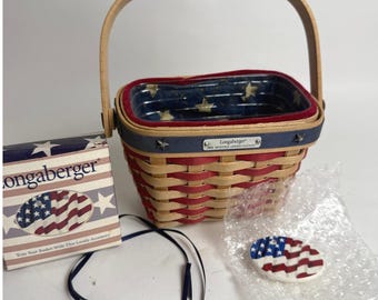 Longaberger 2001 Hostess Appreciation Basket Patriotic Red White Blue W Tie On