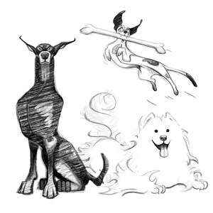 Dog Cartoon / Custom Pet Portrait / Hand Drawing from Photo / Sketched Illustration / Digital Printable File / Personalized Gift