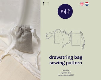 PDF Drawstring Bag Sewing Pattern | Sew your own gift pouch | Beginner level | Instant download