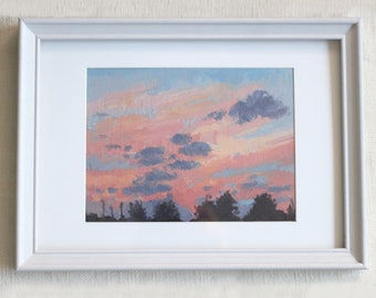 Pintura al óleo ORIGINAL de Chelsea Nueva York, Obra de arte original en la nube, Paisaje al atardecer, impresionismo, Nube colorida, Decoración de la pared del dormitorio
