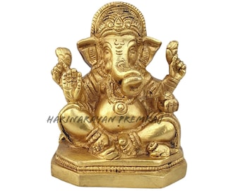 Estatua de latón Ganesha, 11CM Ganesh Murty Brass, Lord Ganesha Ganpaati Ídolo para la buena suerte, nuevos comienzos, calentamiento de la casa, regalos de boda hindúes