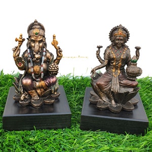 Statue de Lakshmi Ganesha, 4 pouces, statue de la déesse Lakshmi, statue du Seigneur Ganesha, statue de Laxmi Ganesh, petite figure de Lakshmi Ganesh, cadeau Diwali.