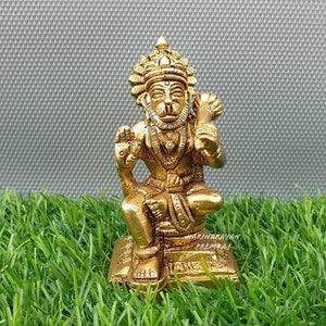 Brass Lord Hanuman Statue, 3.4” Inch, Bajrangbali Statue, Monkey god, Ram bhakt. Hindu god of Devotion, Strength, Celibacy, Bhakti & Victory
