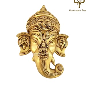 Brass Ganesha for Wall Hangings, 23CM Lord Ganesha Wall Decor, Vinayaka, Elephant God, Ethnic Wall Decor Indian, Wall Decor Good Luck Gifts