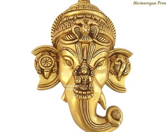 Brass Ganesha for Wall Hangings, 23CM Lord Ganesha Wall Decor, Vinayaka, Elephant God, Ethnic Wall Decor Indian, Wall Decor Good Luck Gifts