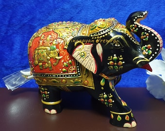 Wooden HandPainted Elephant- 4.1"Inch/ Hand Carved Elephant Figure/ Elephant/House Decor/ Indian Elephant/ Perfect Gift/ Indian(Jaipur) Art