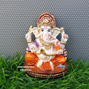 Lord Ganesha Statue, 2.5 Inch, Ganesh Statue, Cultured Marble, HandPainted,Ganapati, Vinayaka,Elephant God,Good Luck Gift For New Beginnings