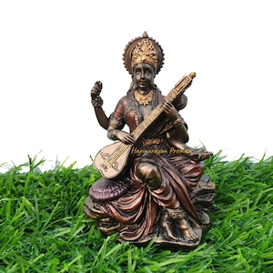 Saraswati Statue, Sarasvati Statue, 3.1&quot; Inch Bonded Bronze Goddess Saraswati Statue.Hindu goddess of Arts,Music,Knowledge,Wisdom & Learning