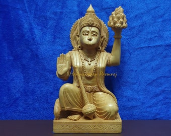 Hanuman Statue-8.5"/Wooden Lord Hanuman Statue, Ramabhakta(Rama Devotee). Hindu god of Devotion, Strength, Celibacy, Bhakti & Victory.