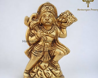 Messing Hanuman Statue, 10,5 CM Lord Hanuman mit Sanjivani Berg, Hanuman Idol, Rama, Hanuman ji Murti, Jai BajrangBali, indischer Gott, Geschenk