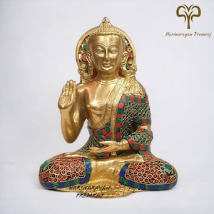 Brass Buddha Statue, 25CM Big Abhaya Mudra Brass Lord Buddha Idol, Blessing Lord Buddha Idol, Buddhist Yoga Studio, Meditation Room Decor