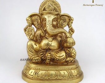 Estatua de Ganesha en Latón 13CM, Ídolo de Ganesha, Escultura Ganpati para el Templo del Hogar Puja Latón, Dios Hindú de la Suerte, Figura Mandir de Ganesh Ji de Latón