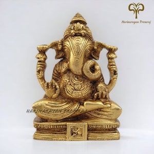 Ganesha Statue in Brass, 10CM Lord Ganesha Idol, Ganesh Sculpture, Elephant God Ganpati for Home Temple God of Luck, Brass Ganesha Figurine