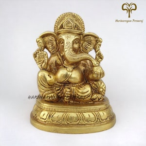 Ganesha Statue in Brass 13CM, Ganesha Idol, Ganpati Sculpture for Home Temple Puja Brass, Hindu God of Luck, Brass Ganesh Ji Figurine Mandir