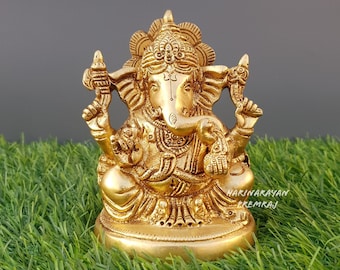 Lord Ganesha Brass Statue, 4" Inch, Ganesh Statue, Brass Ganesha, Ganapati, Vinayaka, Hindu Elephant God & Good Luck gift For New Beginnings