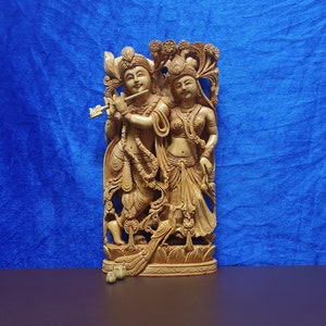 Radha Krishna Statue-12”/Wooden Hand Carved Lord Radha Krishna Jodi Under Tree,Hindu Divine couples,Marriage gift,Anniversary gift