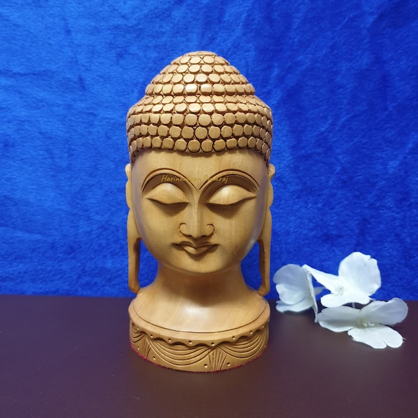 Buddha Head Statue, 6 Inch, Lord Buddha Head Statue, Wooden Buddha Statue,Meditating Buddha, Buddha Statue, Buddhist,Meditation, Indian Arts