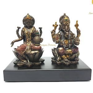 Statue de Lakshmi Ganesh, 4 pouces, statue de la déesse Lakshmi, statue du seigneur Ganesh, statue de Laxmi Ganesh, petite figurine de Lakshmi Ganesh, cadeau Diwali.
