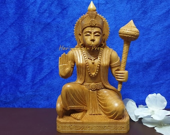 Hanuman Statue-6.5"/Wooden Lord Hanuman Statue, Ramabhakta(Rama Devotee). Hindu god of Devotion, Strength, Celibacy, Bhakti & Victory.
