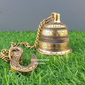 Brass Hanging Bell, 45CM long Chain for Home Temple, Door, Hallway, Porch Or Balcony, Unique Brass Bell, Indian Chain Bell Ghanti Home Decor