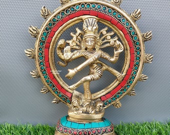 Dancing Shiva Nataraja Brass Statue, 8" Inch, Lord Shiva, Brass Dancing Shiva Natraja With Stone, Temple, Mandir, Altar, Yoga, Home Decor.