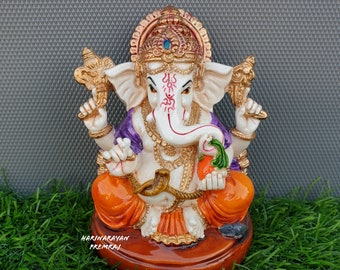 Lord Ganesha Statue, 4 Inch, Ganesh Statue, Cultured Marble, HandPainted,Ganapati, Vinayaka, Elephant God, Good Luck Gift For New Beginnings
