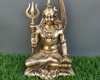 Estatua de latón del Señor Shiva, 6.5 pulgadas, Shiv, Bendición Siva, Mahadev, Rudra, Shankara, Adiyogi, dios hindú de la meditación, el yoga, el tiempo, las artes y la danza.