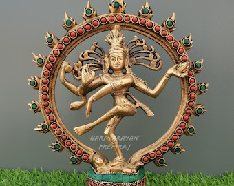 Dancing Shiva Nataraja Brass Statue, 23 CM, Brass Lord Shiva, Brass Dancing Shiva Natraja Idol, Temple Mandir Altar Yoga Studio Home Decor.