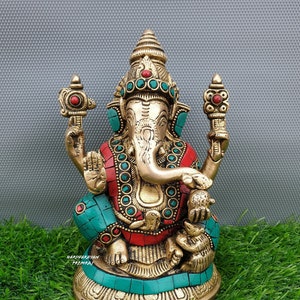 Brass Lord Ganesh Statue, Ganesha Statue, 6&quot; Inch, Brass Ganesha, Sitting Ganesh Statue, Ganesha Statue, Ganpati, Vinayaka, Elephant God.